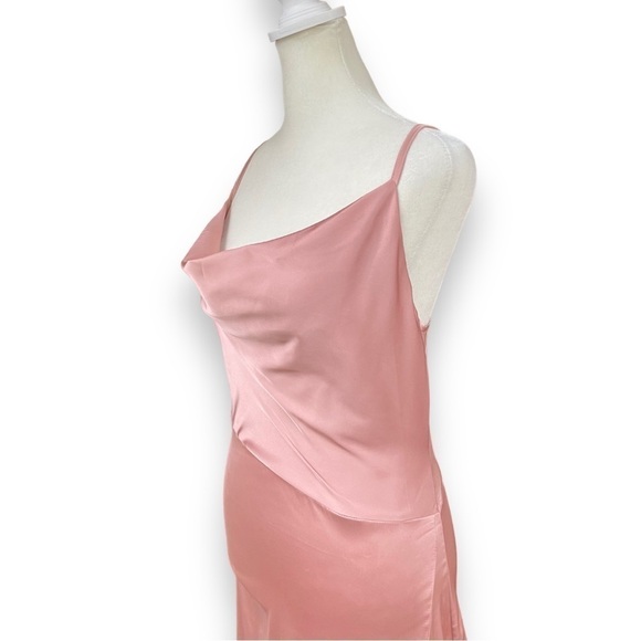 New Lyanar Dusty Rose Cowl Neck Sleeveless Satin Midi Dress Size Extra Small - Picture 7 of 16